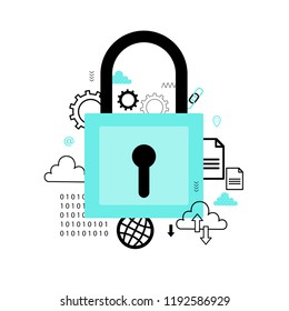 Internet security concept. Online safety, data protection, cloud computing. Flat vector icon for web design.