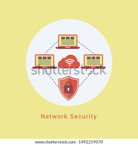 Internet security concept. Online safety, data protection, cloud computing. Flat vector icon for web design with desktop computer.