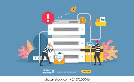 internet security concept with people character. password phishing attack. stealing personal information data web landing page, banner, presentation, social, print media template. Vector illustration