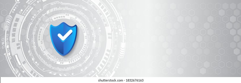 Internet-Sicherheitskonzept mit Schild und Hightech-Elementen-Hintergrund. Cybersicherheit und Informationen oder Netzschutz.