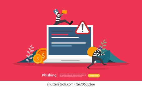 internet security concept with tiny people character. password phishing attack. stealing personal data. web landing page, banner, presentation, social, and print media template. Vector illustration