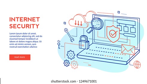 Internet Security Concept For Web Page, Banner, Presentation. Vector Illustration