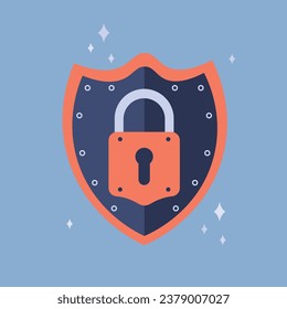 Internet security Concept for web page, cyber security. Large shield with a lock, which is a powerful symbol protection. Isolated flat vector illustration