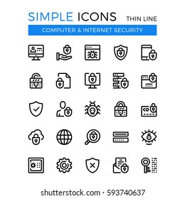 Internet security, cybersecurity, computer protection vector thin line icons set. 32x32 px. Line graphic design for website web design, mobile app, infographic. Pixel perfect vector outline icons set