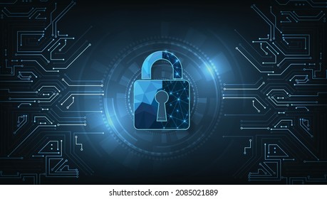 Internet security and Data prevent concept.Security Padlock lock  icon on dark blue background.Technology for online data access defense against hacker and virus.Technology security concept. 