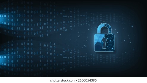 Internet security and Data prevent concept.Security Padlock lock icon on dark blue background.Technology for online data access defense against hacker and virus.Technology security concept.