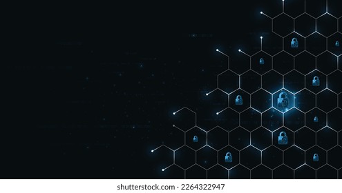 Internet security and Data prevention concept.Security Padlock lock icon on dark blue background.Technology for online data access defense against hackers and viruses.Technology security concept.	