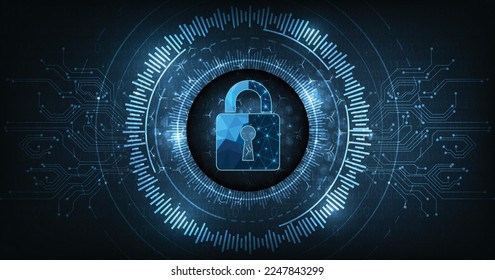 Internet security and Data prevention.Security Padlock lock icon on dark blue background.Technology for online data access defense against hackers and viruses.Technology security concept.	