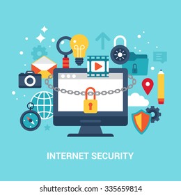 Internet Security And Data Protection Concept Flat Vector Illustration