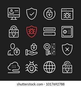 Internet security, data protection line icons. Modern graphic elements, simple outline thin line design symbols. Vector icons set