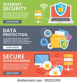 Internet security, data protection, secure data exchange, cryptography flat illustration concepts set. Creative flat design concepts for web banners, web sites, infographics. Flat vector illustrations