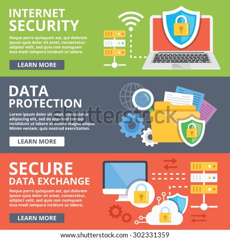 Internet security, data protection, secure data exchange, cryptography flat illustration concepts set. Creative flat design concepts for web banners, web sites, infographics. Flat vector illustrations