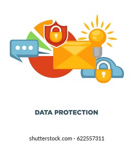 Internet security and data protection vector flat poster