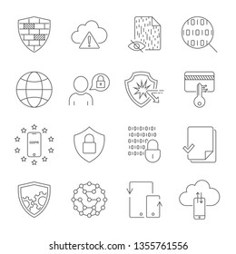 Internet Security and Digital Protection icons set in thin line style. Technology of Protection in digital world. Editable Stroke. EPS 10