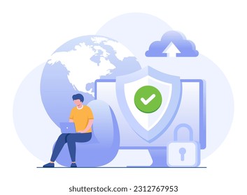 Internet Security, engineer, coding and programmer, protection, firewall, cyber crime, guard, flat vector illustration banner background