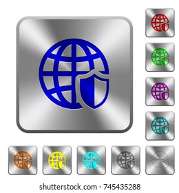 Internet security engraved icons on rounded square glossy steel buttons