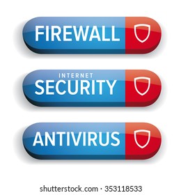 Internet security, Firewall, Antivirus button vector blue