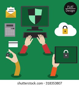 Internet security in flat design . Vector illustration.