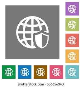 Internet security flat icons on simple color square backgrounds