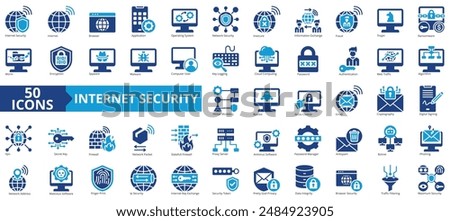 Internet security icon collection set. Containing internet, browser, application, operating system, network security, insecure, information exchange icon. Simple flat vector