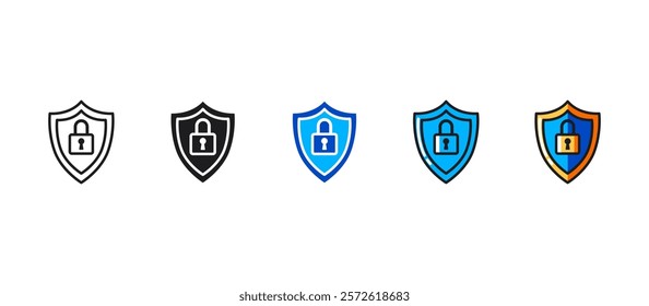 Internet security icon in flat style featuring a shield and padlock. Ideal for cybersecurity, online safety, data protection, privacy, secure networks, and web technology-related concepts.