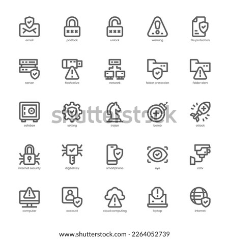 Internet Security icon pack for your website design, logo, app, and user interface. Internet Security icon outline design. Vector graphics illustration and editable stroke.