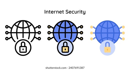 Internet Security Icon Related to Cyber Security, Firewall. Line, Line Color, Flat Style