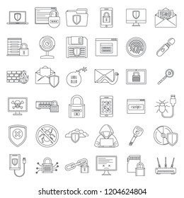Internet security icon set. Outline set of internet security vector icons for web design isolated on white background