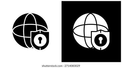 Icono de seguridad de Internet en el fondo blanco y negro