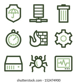 Internet security icons, green line contour series