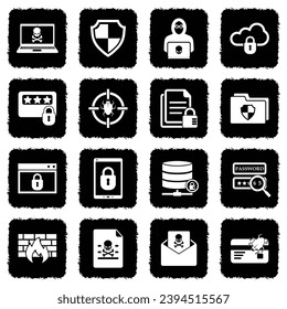 Internet Security Icons. Grunge Black Flat Design. Vector Illustration. 