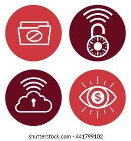 internet security icons icon set cloud computing identity theft fingerprint open network wireless signal folder access unlocked money stolen seal smart phone  hack information technology red 