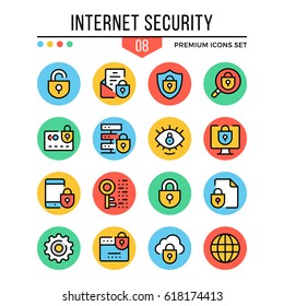 Internet security icons. Modern thin line icons set. Premium quality. Outline symbols, graphic elements, concepts, flat line icons for web design, mobile apps, ui, infographics. Vector illustration