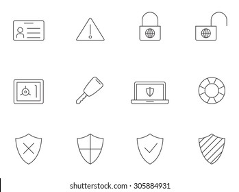 Internet security icons in thin outlines. 