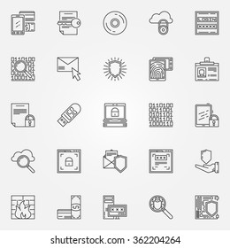 Internet security icons - vector set of data protection symbols or computer security logo elements in thin line style