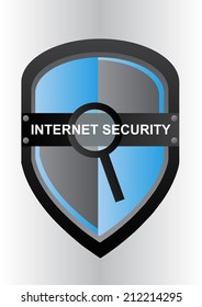 Internet security - Illustration of shield and magnifying glass