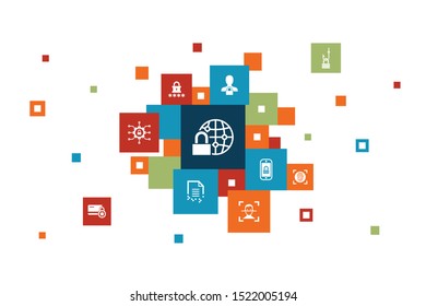 Internet Security Infographic 10 steps bubble design.cyber security, fingerprint scanner, data encryption, password icons