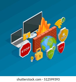  Internet security isometric concept with antivirus and hacking activity symbols vector illustration 