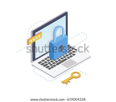 Internet security isometric concept.Traffic Encryption, VPN, Privacy Protection Antivirus hack.flat 3d isometry