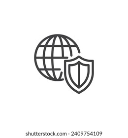 Internet Security line icon. linear style sign for mobile concept and web design. Shield and globe outline vector icon. Symbol, logo illustration. Vector graphics