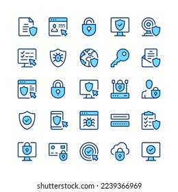 Iconos de la línea de seguridad de Internet. Color azul. Conjunto de iconos de línea de vector