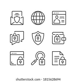 Internet security line icons. Network security, cybersecurity, technology, encryption, data protection concepts. Outline symbols, modern linear graphic elements. Thin line design. Vector icons set