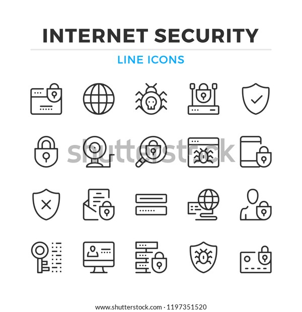 インターネットセキュリティラインアイコンセット 現代のアウトラインエレメント グラフィックデザインコンセプト シンプル なシンボルコレクション ベクター線のアイコン のベクター画像素材 ロイヤリティフリー