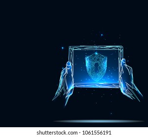 Internet security online business concept pointing security services. Low poly vector illustration. Business and technology concept