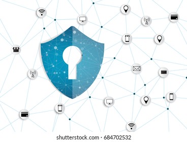 Internet security online concept: Padlock With Keyhole icon in . personal data security Illustrates cyber data security or information privacy idea. Blue abstract hi speed internet technology.