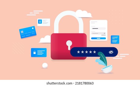 Internet Security Padlock - Pad Lock Symbol With Password Protection And Digital Elements. Vector Illustration