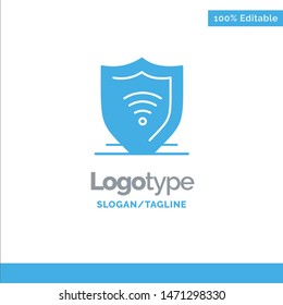 Internet, Internet Security, Protect, Shield Blue Solid Logo Template. Place for Tagline. Vector Icon Template background
