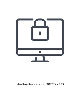 Internet security and protection line icon. Computer with lock vector outline sign.