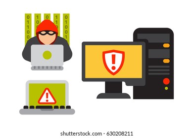 Internet security safety icon virus attack vector data protection technology network concept design.