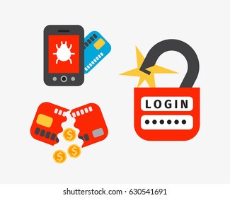 Internet security safety icon virus attack vector data protection technology network concept design.